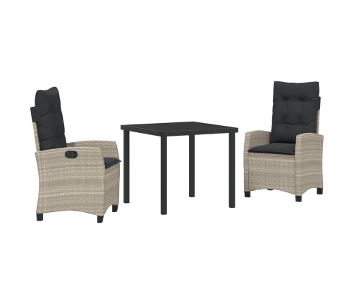 Set de Comedor de Jardín de 3 Piezas con Cojines gris claro de Rattan Sintético
