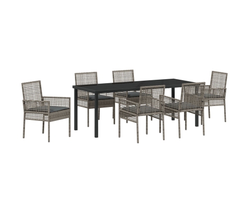 Conjunto de comedor de jardín de 7 piezas con cojines gris poliratán