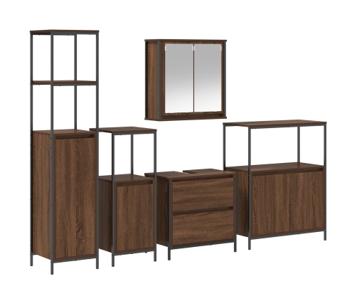 Conjunto de Muebles de Baño de 5 Piezas de  en Madera de Roble Marrón