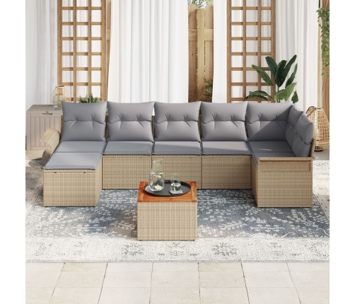 Juego de Sofá de Jardín de 8 Piezas con Cojines Beige Ratán Sintético Acacia