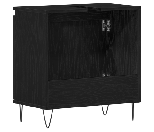 Gabinete de lavabo para baño  Negro Roble 58x33x60 cm Madera elaborada