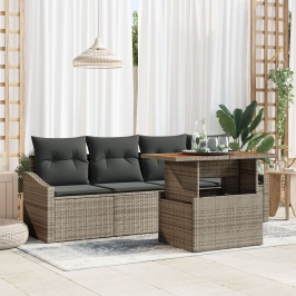 Set de Sofás de Jardín de 5 Piezas con Cojines Gris Poliratán