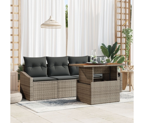 Set de Sofás de Jardín de 5 Piezas con Cojines Gris Poliratán