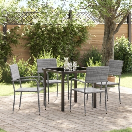 Juego de Comedor de Jardín de 5 Piezas Gris Poliratán