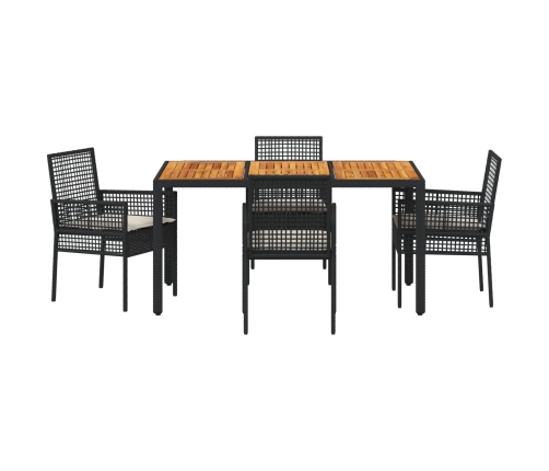 Juego de Comedor de Jardín  de 5 Piezas con Cojines Negro Polirratán