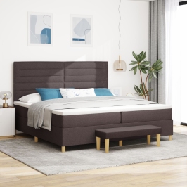 Cama Box Spring  con Colchón y Banco Marrón Oscuro 200x200 cm Tela