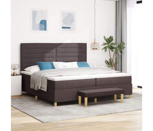 Cama Box Spring  con Colchón y Banco Marrón Oscuro 200x200 cm Tela