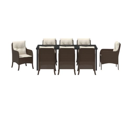 Conjunto de Comedor de Jardín  de 9 Piezas con Cojines Marrón Poliratán