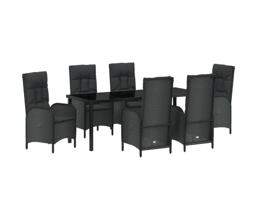 Set de comedor de jardín  7 piezas negro ratán polivalente