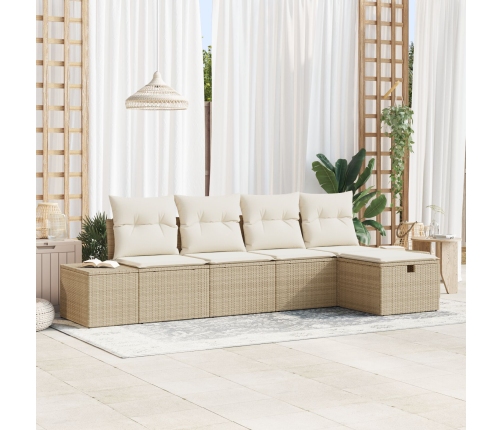 Conjunto de Sofá de 5 Piezas  con Almohadas Beige Poliratán
