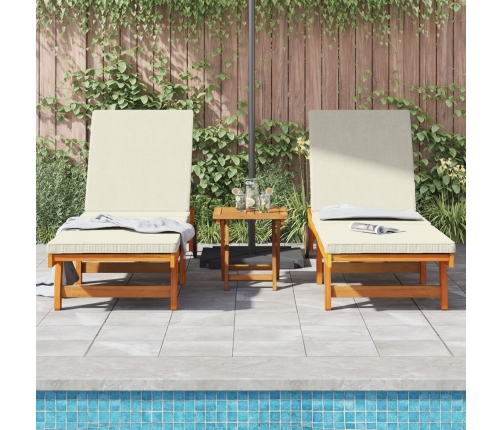 Tumbonas con ruedas  2 pcs con mesa y cojín de madera maciza de acacia