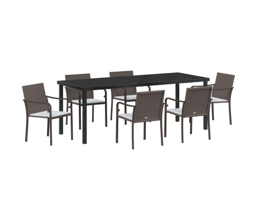 Juego de Comedor de Jardín de 7 Piezas con Cojines de Ratán Sintético Marrón