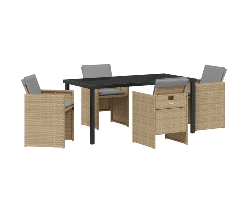 Set de Comedor de Jardín de 5 Piezas con Cojines Beige Poliratán