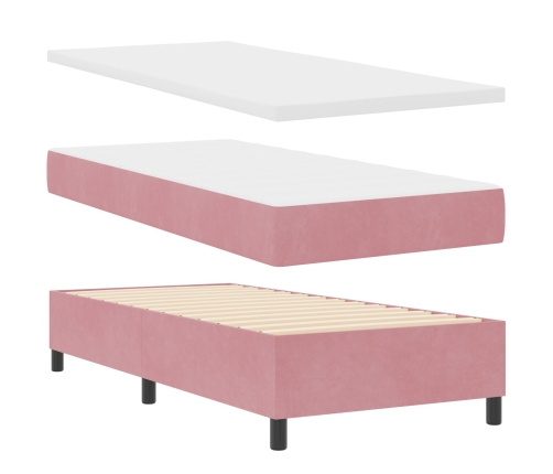 Cama con Base de Resortes con Colchón Rosa 90x200 cm Terciopelo