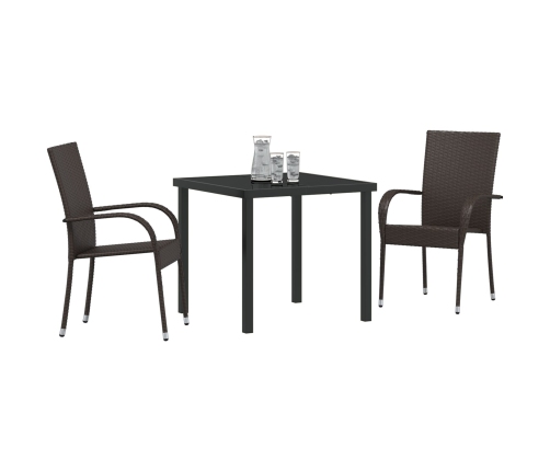 Juego de Comedor de Jardín de 3 Piezas Marrón Poliratán