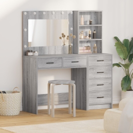 Juego de Mesa de Tocador de 2 Piezas con LED de Madera Elaborada Gris Sonoma