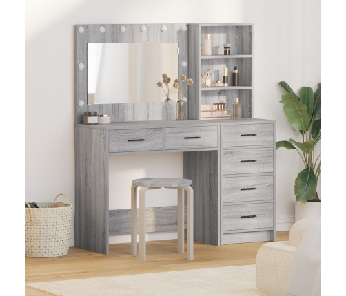 Juego de Mesa de Tocador de 2 Piezas con LED de Madera Elaborada Gris Sonoma