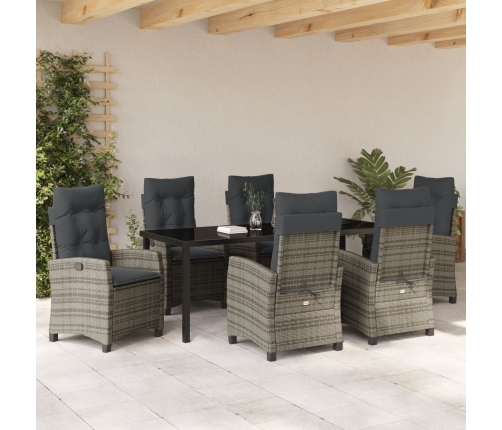 Conjunto de Comedor de Jardín de 7 Piezas  con Cojines Gris Poliratán