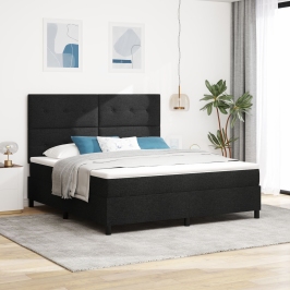 Cama con Resorte Negra con Colchón Super King de Tela