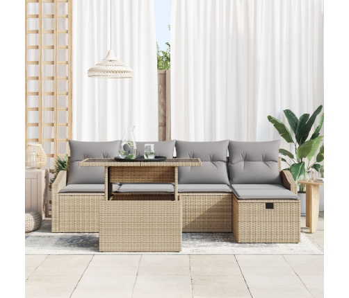 Conjunto de Sofá de Jardín de 6 Piezas con Cojines Beige de Poliratán