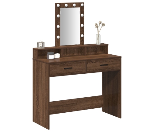 Mesa de maquillaje  con luces LED de madera de roble marrón 100x41x140 cm