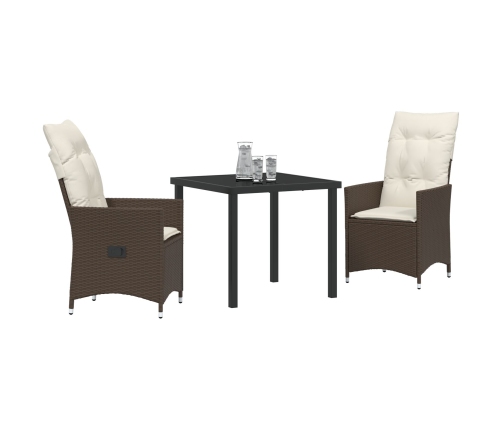 Set de Comedor Jardín de 3 Piezas con Cojines Marrón Poliratán
