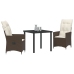 Set de Comedor Jardín de 3 Piezas con Cojines Marrón Poliratán
