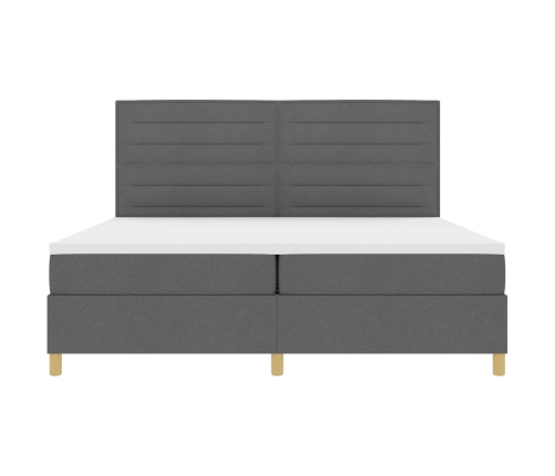 Cama con Box Spring  con colchón gris oscuro 200x200 cm tela
