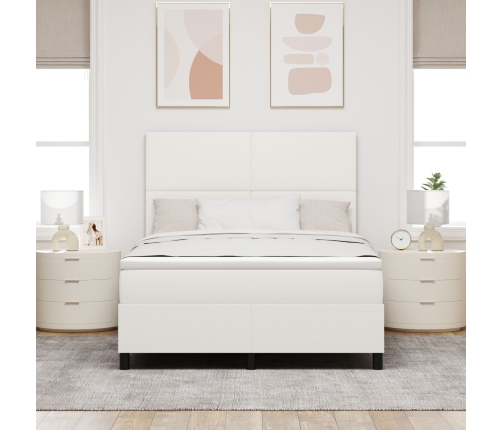 Cama con base de muelles  con colchón y luz LED crema 160x200 cm de tela de corduroy