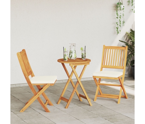 Sillas de Jardín Plegables  con Cojín Blanco 2pcs de Madera de Acacia Sólida