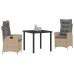 Juego de Comedor de Jardín de 3 Piezas con Cojines Beige Poliratán