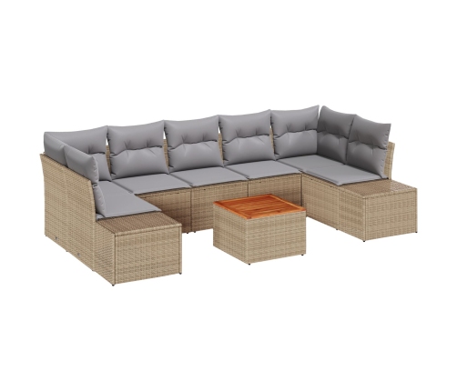 Juego de Sofás de Jardín de 8 Piezas con Cojines Beige Poliratán Acacia
