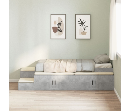 Cama de Almacenamiento Gris Concreto Madera 100 x 200 cm