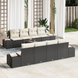 Conjunto de Sofá de Jardín de 9 Piezas con Cojines Negro Poliratán Acacia