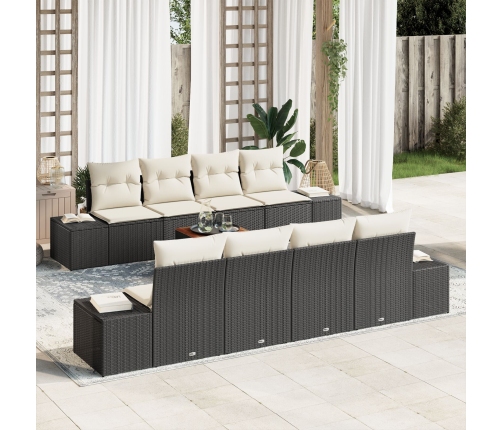 Conjunto de Sofá de Jardín de 9 Piezas con Cojines Negro Poliratán Acacia