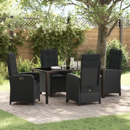 Set de comedor de jardín de 5 piezas con cojines de rattan versátil negro