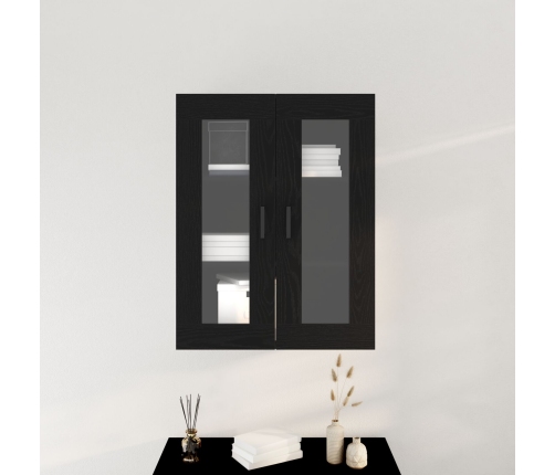 Gabinete Montado en la Pared con Puertas de Vidrio Roble Negro 69.5x34x90 cm