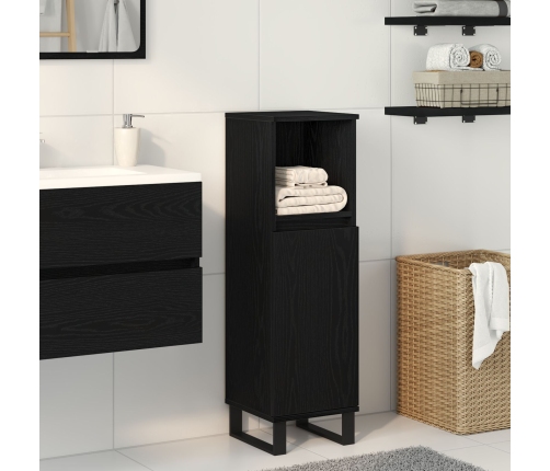 Armario de Baño  Negro Roble 30x30x100 cm Madera Elaborada