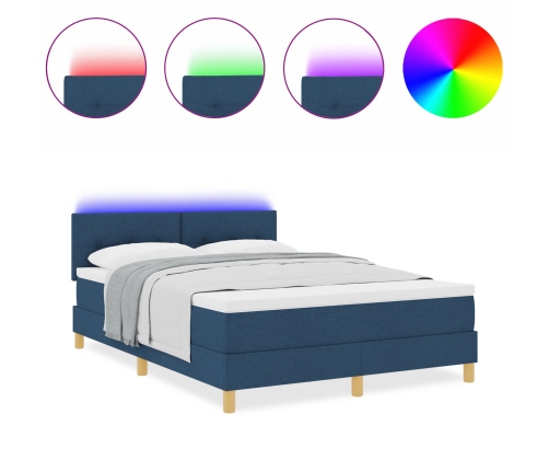 Cama Box Spring con Colchón y LED Azul 140x200 cm Tela