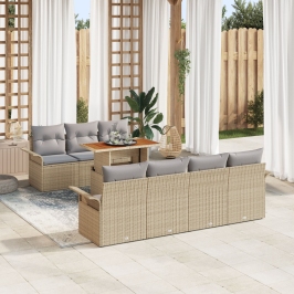 Juego de sofá de jardín de 8 piezas con cojines Beige Ratán sintético Acacia