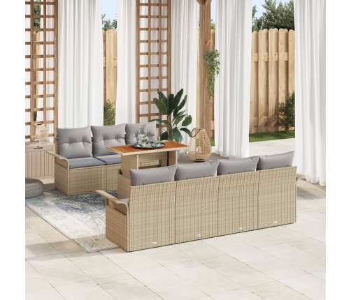 Juego de sofá de jardín de 8 piezas con cojines Beige Ratán sintético Acacia