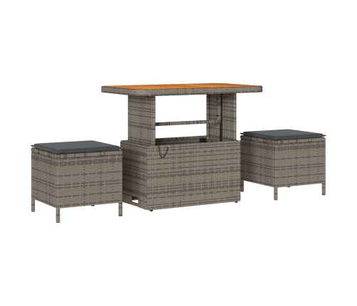 Conjunto de Comedor de Jardín de 3 Piezas con Cojines Gris en Poliratán y Acacia