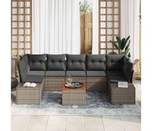 Conjunto de sofá de jardín de 8 piezas con cojines gris polirratán acacia