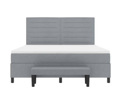 Cama de muelles  con colchón y banco gris claro 180x200 cm tela