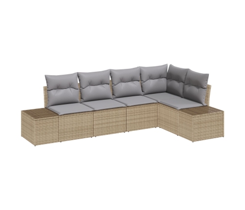 Set de Sofá de Jardín  de 5 Piezas con Cojines Beige Ratán Poliéster