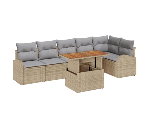 Conjunto de Comedor de Jardín de 7 Piezas con Cojines Beige Ratán Poliéster Acacia