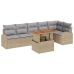 Conjunto de Comedor de Jardín de 7 Piezas con Cojines Beige Ratán Poliéster Acacia