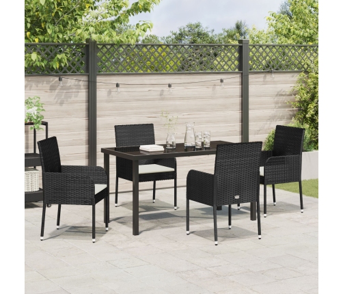 Set de Comedor de Jardín de 5 Piezas  con Cojines Poliratán Negro