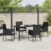 Set de Comedor de Jardín de 5 Piezas  con Cojines Poliratán Negro