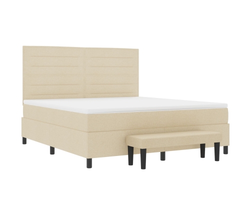 Cama con box spring  con colchón y banco crema 180x200 cm tela